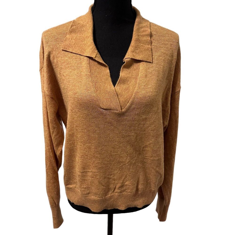 Ophelia Roe Women Size Large Burnt Orange Long Sleeve Pullover Polo Sweater